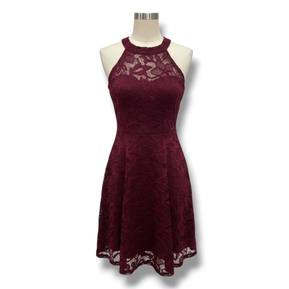 Madonna Material Girl Women’s Burgundy Lace Sleeveless Fit & Flare Dress